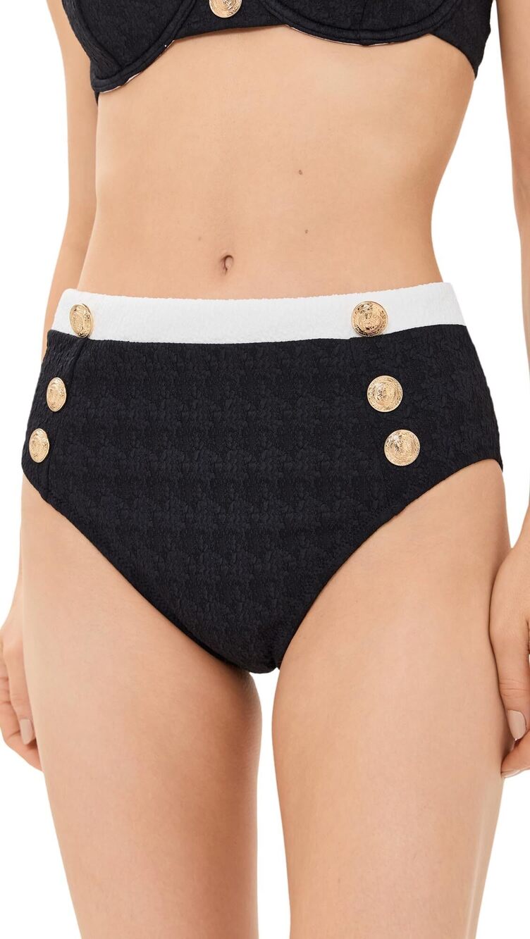 L'AGENCE Women's Black/White Vanessa Color Blocked Bikini Bottoms XS NWT